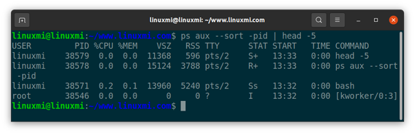 Linux中如何使用ps命令输出进行排序