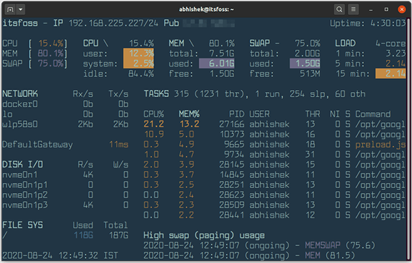 如何使用多功能Linux 系统监控工具Glances