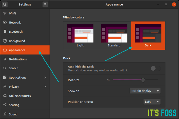 在Ubuntu 20.04中如何打开深色模式