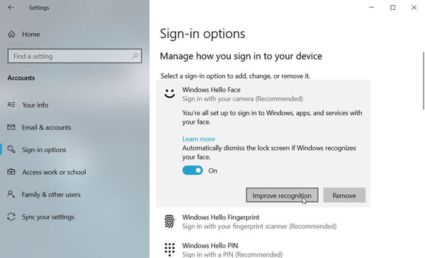 怎么设置面部识别以登录Windows 10