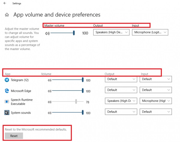 在Windows 10中如何重置应用程序音量和设备首选项