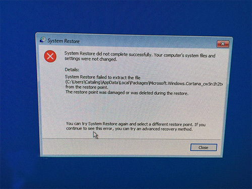 意外出现 Cortana导致Windows 10系统还原失败该怎么办