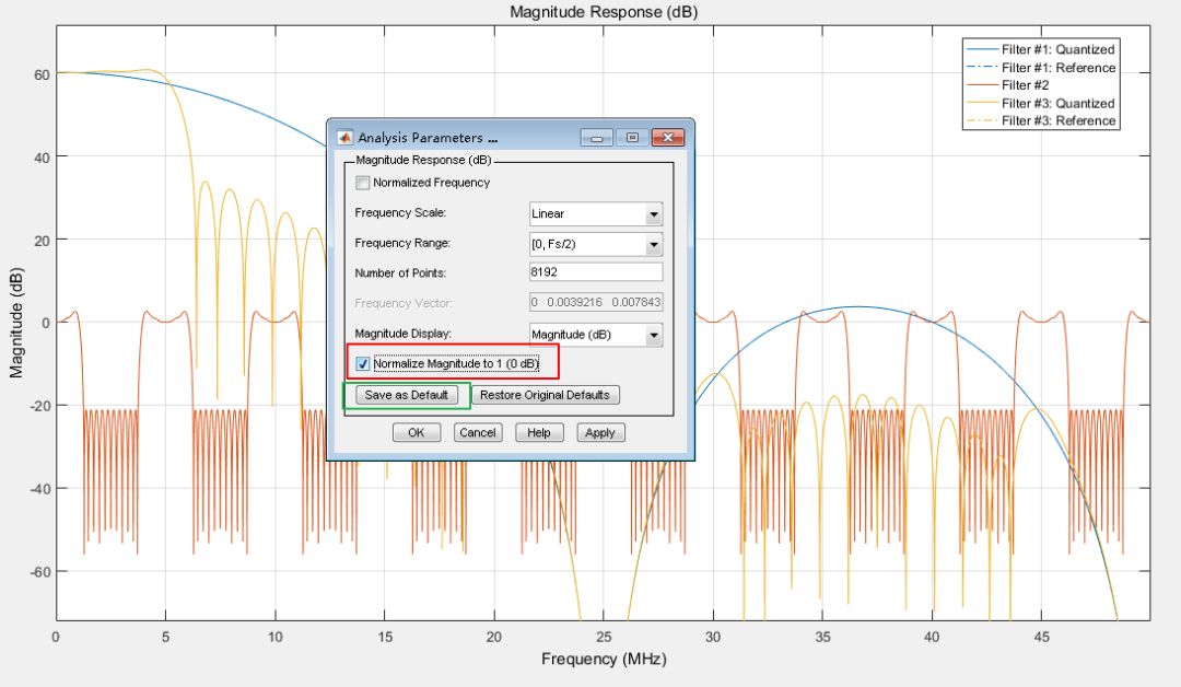 如何实现Matlab fvtool滤波器频响的幅度显示归一化