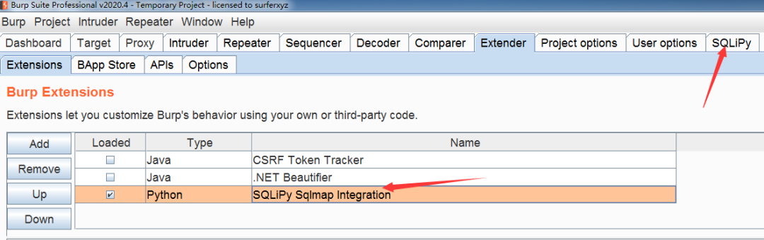 Burpsuite中如何使用SQLiPy插件