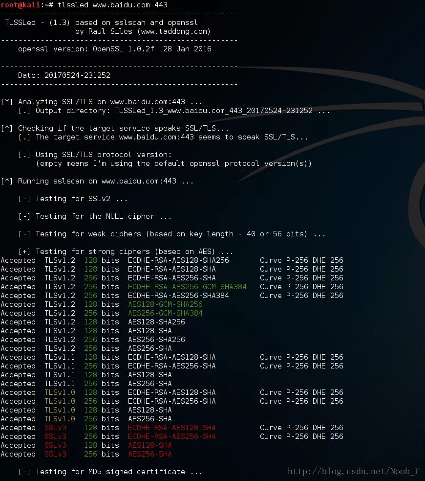 如何分析kali渗透测试中服务器SSL/TLS快速检测工具TLSSLed
