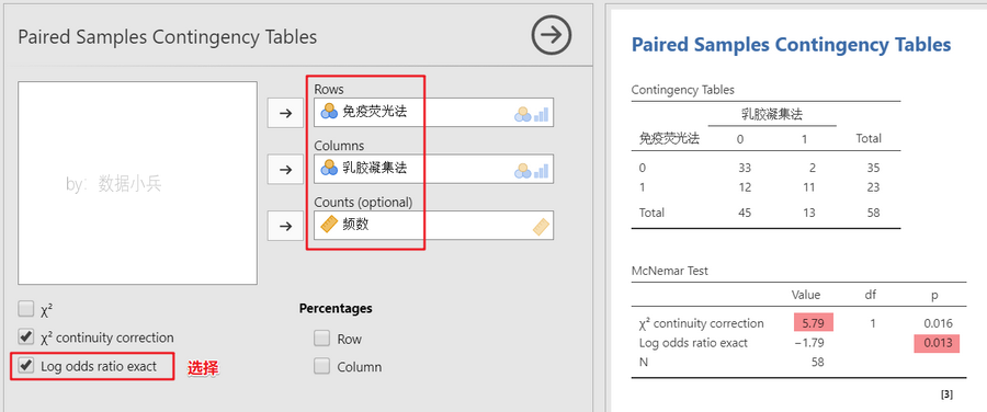 如何用jamovi做McNemar配对卡方检验