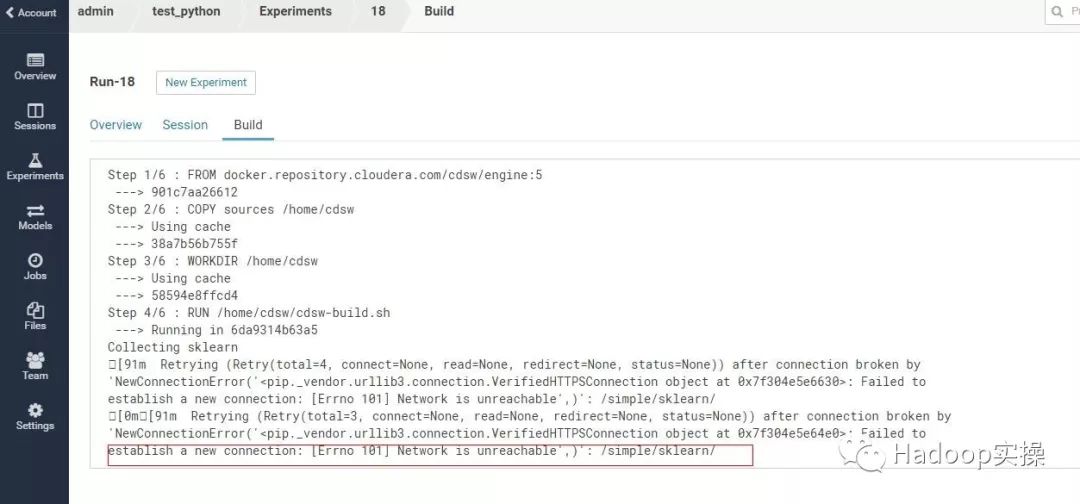 CDSW中Run Experiments异常的示例分析