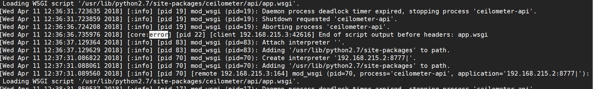 openstack中如何解决End of script output before headers: app.wsgi错误问题