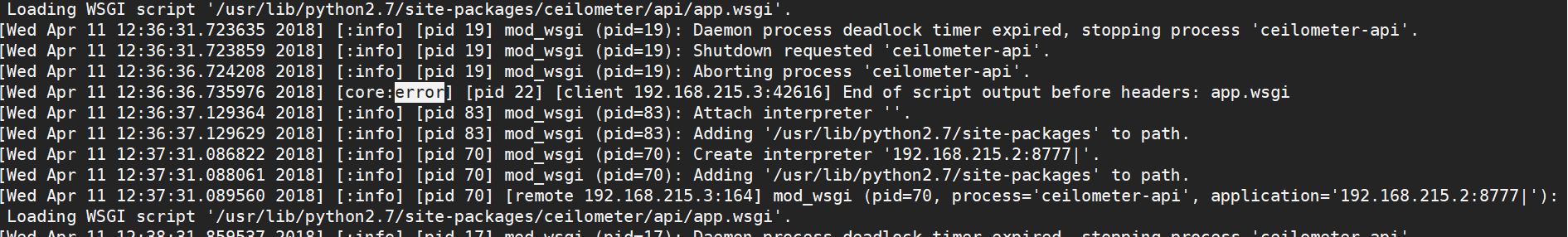 openstack中如何解決End of script output before headers: app.wsgi錯誤問題