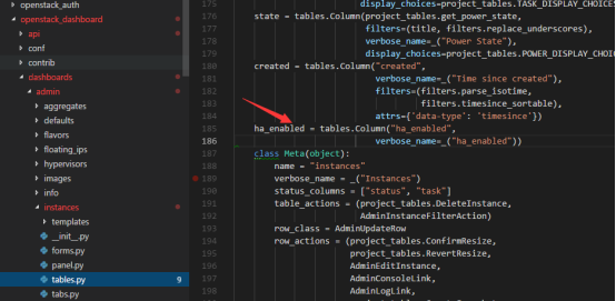Openstack horizon  instance界面如何添加字段ha_enabled