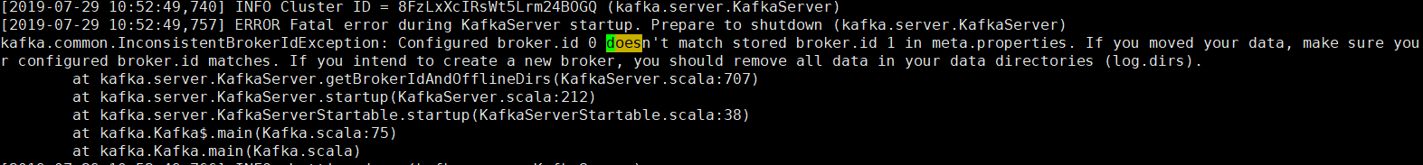 kafka啟動錯誤 broker.id 0 doesn't match stored broker.id 1 in meta.properties怎么解決