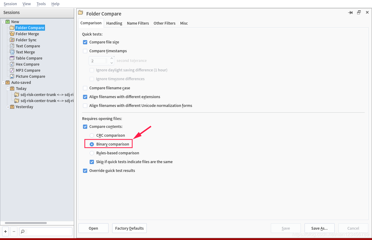 如何解决linux下beyond compare默认设置和会话设置了二进制比较还是显示了相同的文件。
