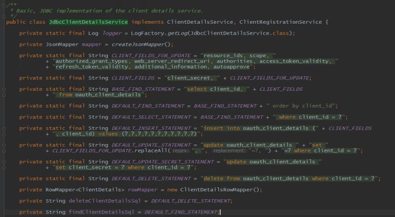 OAuth2.0数据库JDBC存储客户端的示例