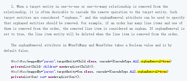 JPA中orphanRemoval 属性有什么用