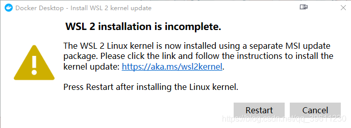 安装Docker Desktop报错WSL 2 installation is incomplete怎么办