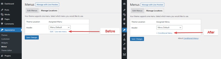 如何使用Conditional Menus插件让WordPress在不同页面显示不同菜单