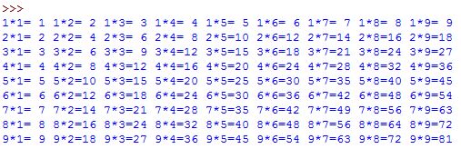 Python不同格式打印九九乘法的方法是什么