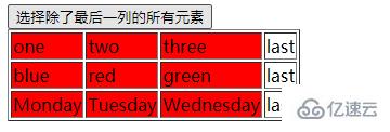 jquery如何选择除了最后一列的其它元素