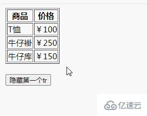 jquery如何隐藏第一个tr