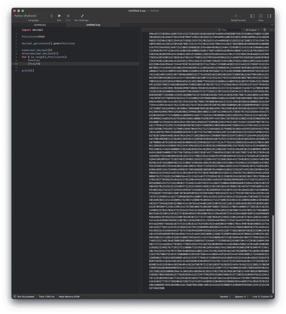 python怎么实现高精度求自然常数  python 第2张