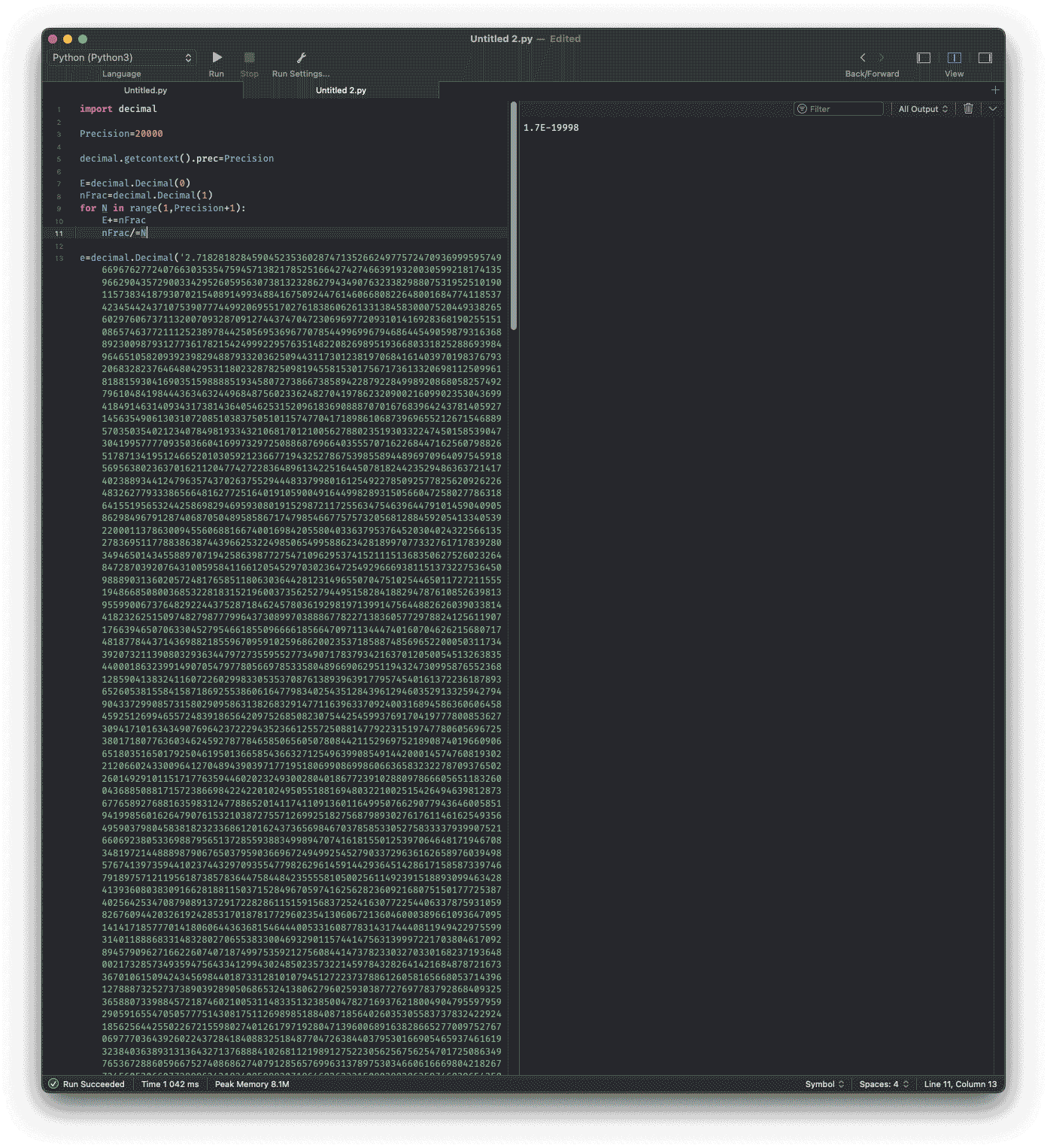 python怎么实现高精度求自然常数  python 第4张