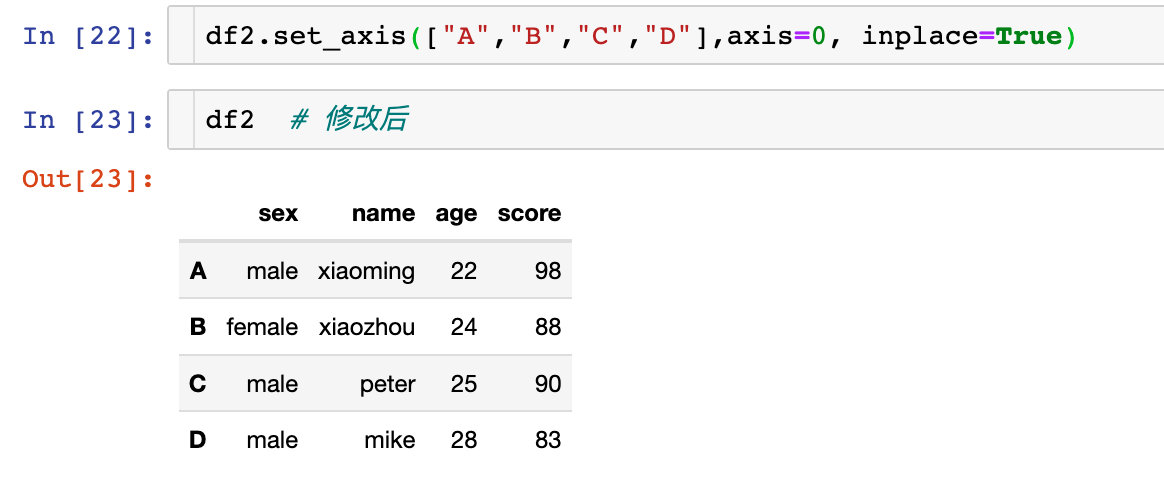 Python pandas索引如何设置和修改