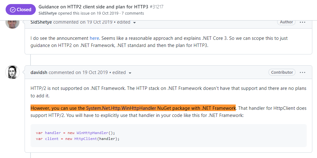 在.Net Framework应用中请求HTTP2站点的问题怎么解决