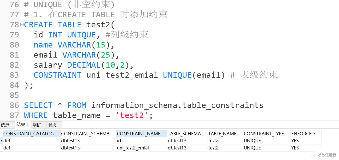 MySQL約束知識點實例分析