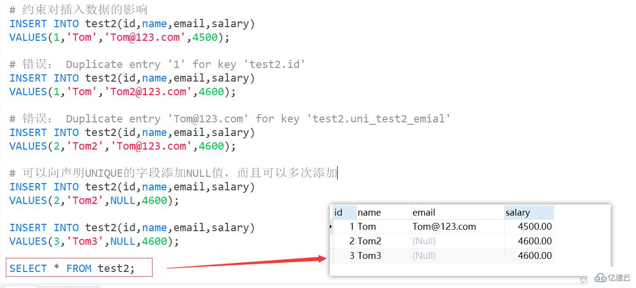 MySQL約束知識點實例分析