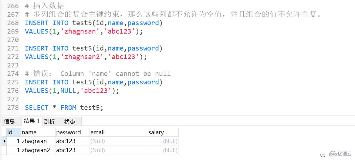 MySQL約束知識點實例分析