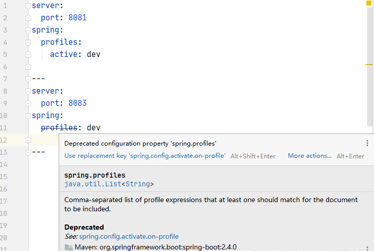 Spring Boot2.4配置特定环境时spring: profiles提示被弃用的原因是什么